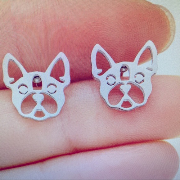 Mini Jewelry Dog Style Hollow Out Stainless Steel 18K Gold Plated Studs - Picture 5 of 5